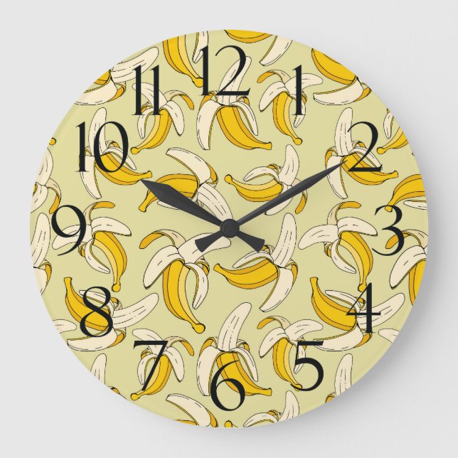 Fun Tropical Bananas Trendy Beige Fruit Pattern Large Clock (Front)