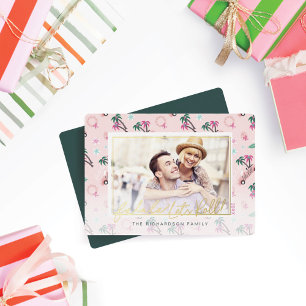 Fun Tropical Christmas Fa la la Let's Roll Photo Foil Holiday Card