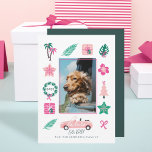 Fun Tropical Christmas Lets Roll Convertible Photo Holiday Card<br><div class="desc">Celebrate the festive holiday season with our fun tropical, festive and colourful holiday photo card. Our festive tropical design features a single photo in the middle of the card to display your own fun family photo. The photo is framed with various tropical Christmas theme illustrations including a pink convertible, palm...</div>
