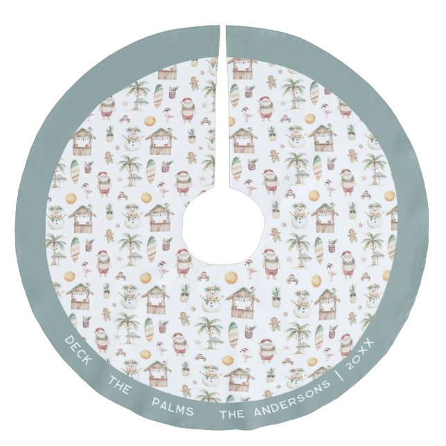 Fun Tropical Christmas Personalised Brushed Polyester Tree Skirt (Front)