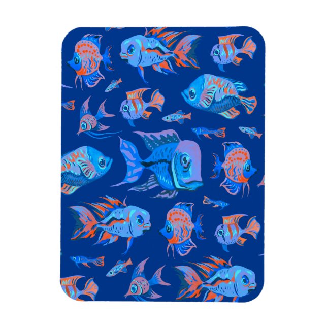 Fun tropical fishes on blue magnet (Vertical)