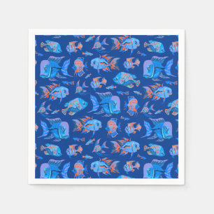 Fun tropical fishes on blue napkin