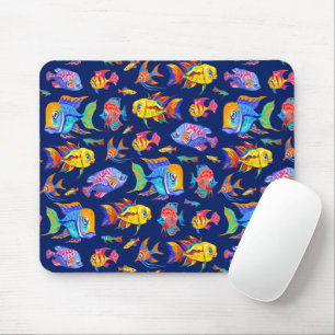 Fun tropical fishes on dark blue mouse mat