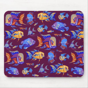 Fun tropical fishes on dark purple mouse mat