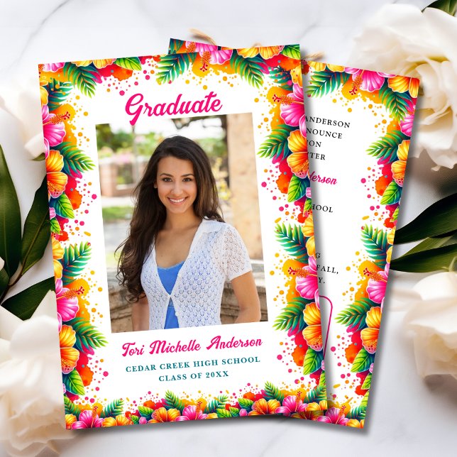 Fun Tropical Floral Graduation Announcement (Creator Uploaded)