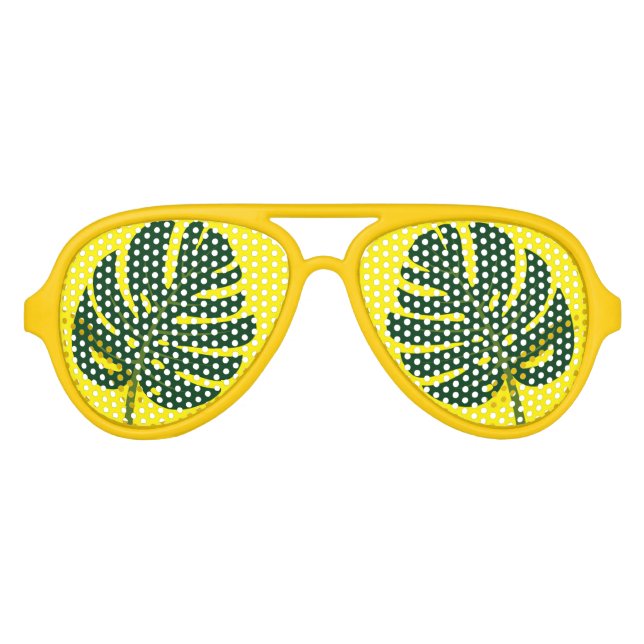 Fun tropical Monstera palm leaf cool summer party Aviator Sunglasses (Front)