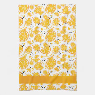 Fun Tropical Oranges Gingham Pattern Tea Towel