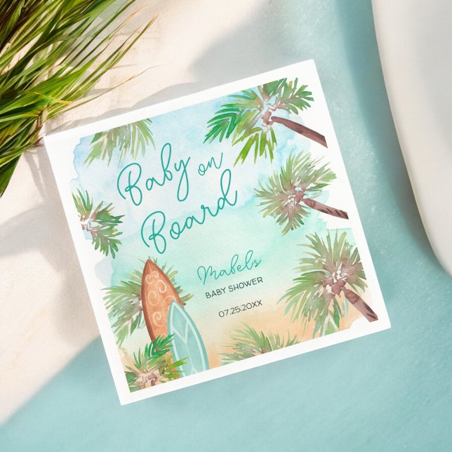 Fun Tropical palm trees beach baby on board shower Napkin (Fun Tropical palm trees beach baby on board shower Napkins)