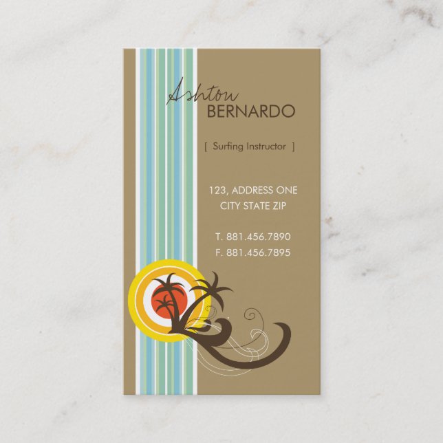 Fun Tropical Palm Trees Sunset Brown Beach Holiday Business Card (Front)
