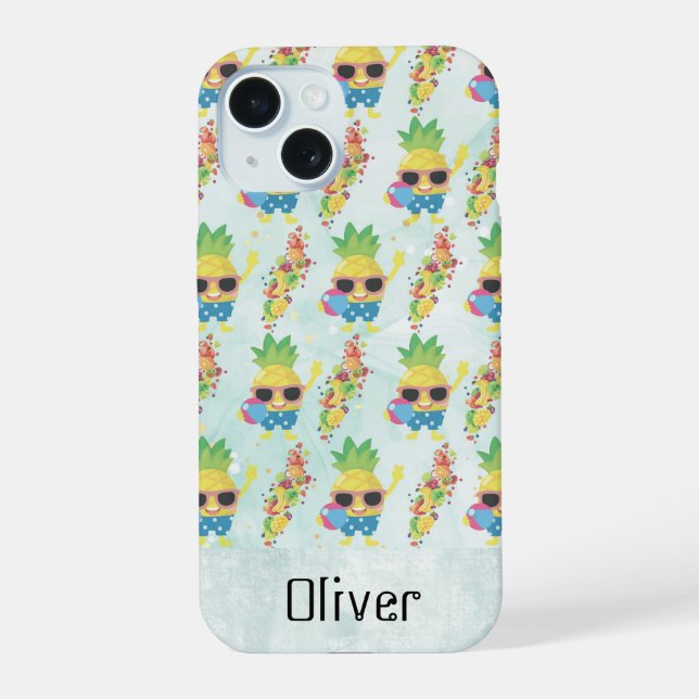 Fun Tropical Pattern with Custom Name  iPhone 15 Case (Back)