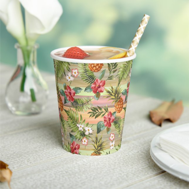 Fun Tropical Pineapple Fruit Floral Leaves Pattern Paper Cups (Insitu)