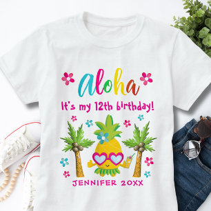 Fun Tropical Pineapple Luau Birthday Party T-Shirt