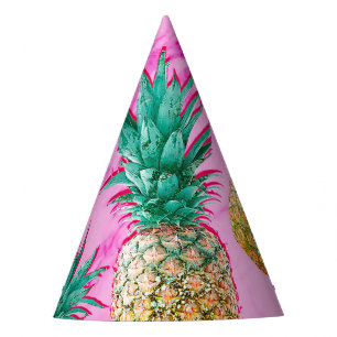 Fun Tropical Pineapples & Pink Marble Chic Party Hat