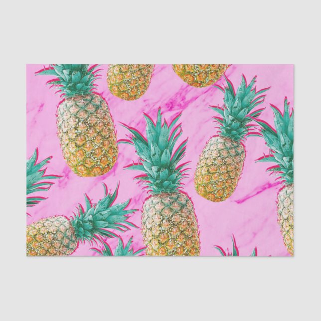 Fun Tropical Pineapples & Pink Marble Chic Party Tissue Paper (Front)