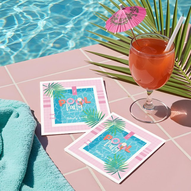Fun Tropical Pink & Blue Tropical Pool Party Napkin (Fun Tropical Pink & Blue Tropical Pool Party Napkins)