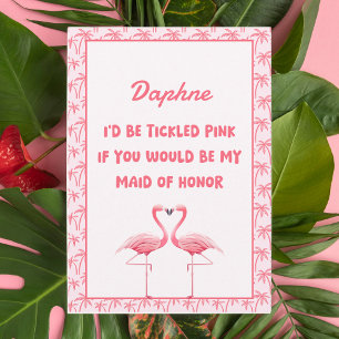Fun Tropical Pink Flamingo Maid of Honour Proposal Card