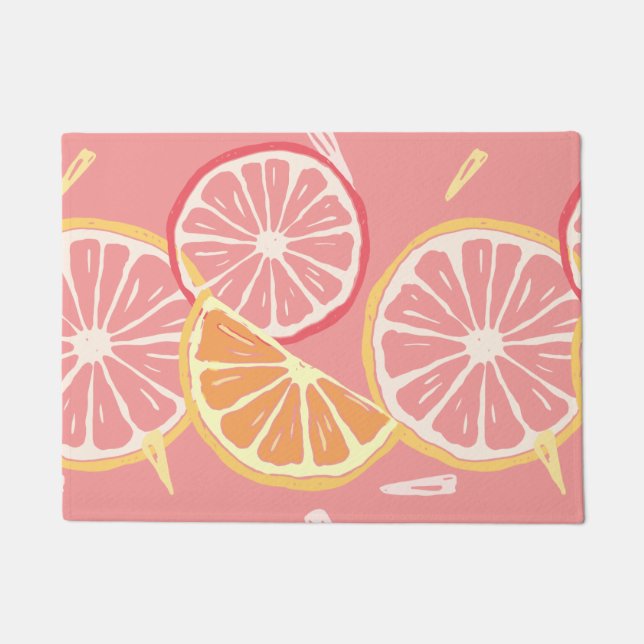 Fun Tropical Pink grapefruit and lemon pattern Doormat (Front)
