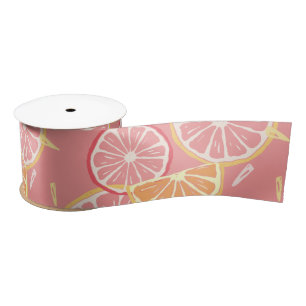 Fun Tropical Pink grapefruit and lemon pattern Satin Ribbon
