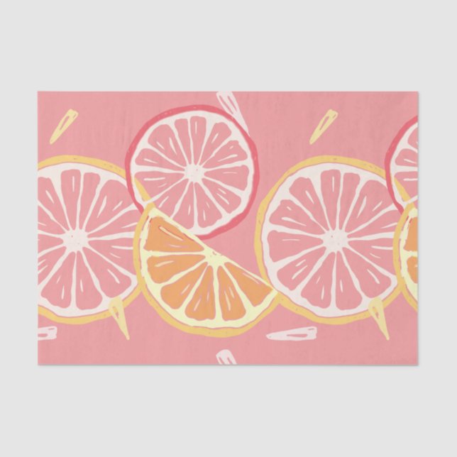 Fun Tropical Pink grapefruit and lemon pattern Tissue Paper (Front)