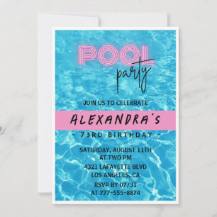 Fun Tropical Pink Pool party 73rd birthday Invitation