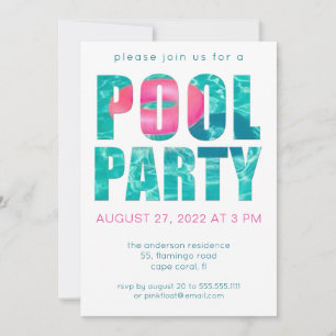 Fun Tropical Pool Party  Invitation