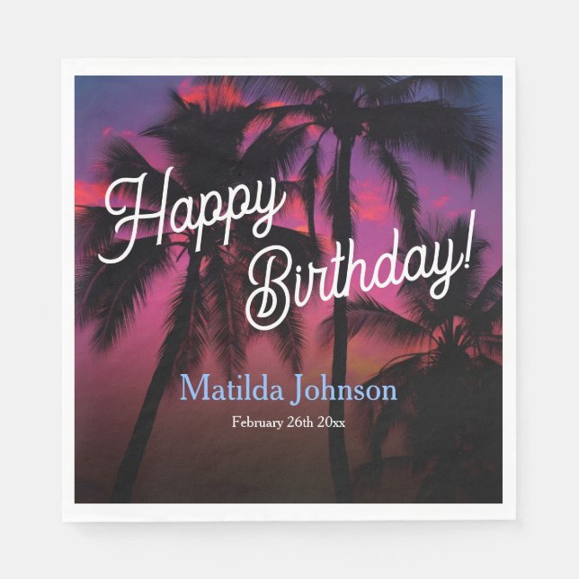 Fun Tropical Sunset Luau Birthday Party Napkin (Front)