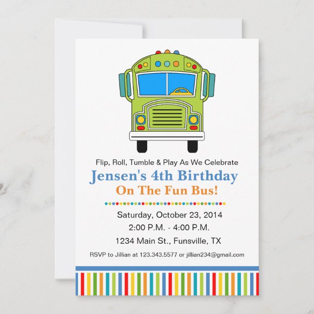 Fun Tumble Bus Birthday Party Invitation (Front)