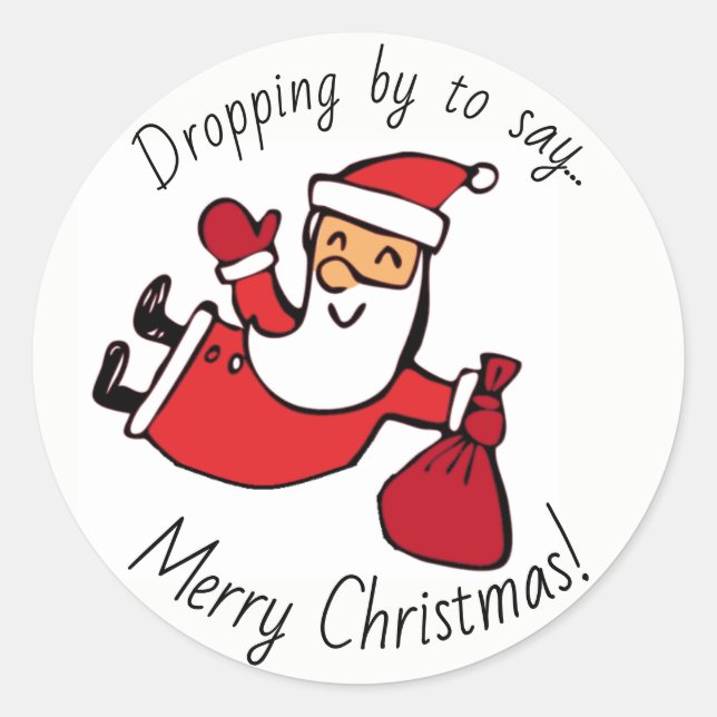 Fun Tumbling Santa Christmas Greeting Classic Round Sticker (Front)