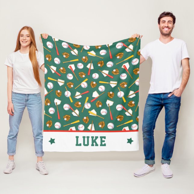 Fun Turf Green White Baseball Print Fleece Blanket (In Situ)