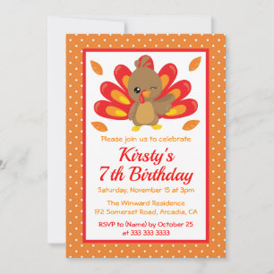Fun Turkey Thanksgiving Birthday Invitation