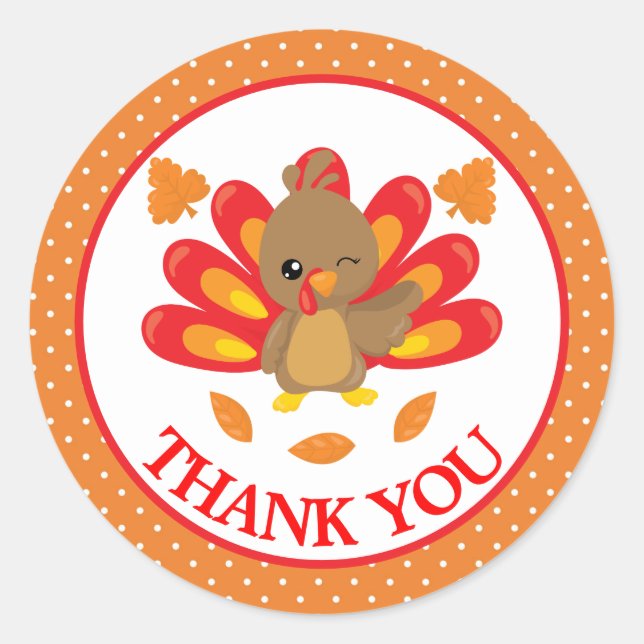 Fun Turkey Thanksgiving Thank You Classic Round Sticker (Front)