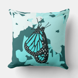 Fun Turquoise Butterfly On Blossom Cushion