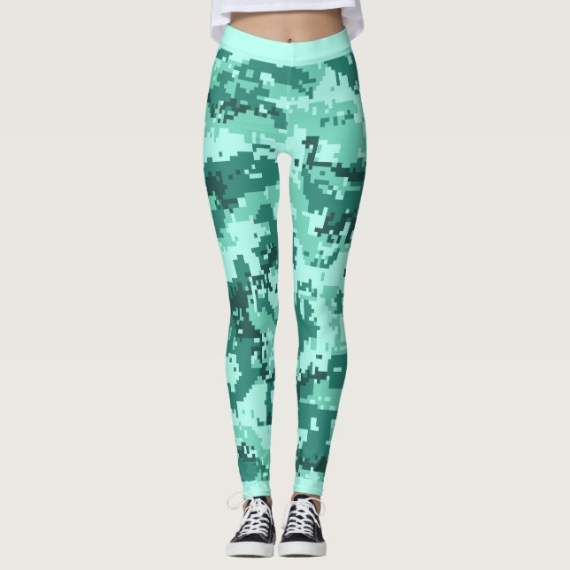 Fun turquoise, mint green, aquamarine, camouflage, leggings (Front)