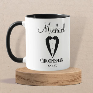 fun tuxedo with bow groomsman personalised  mug