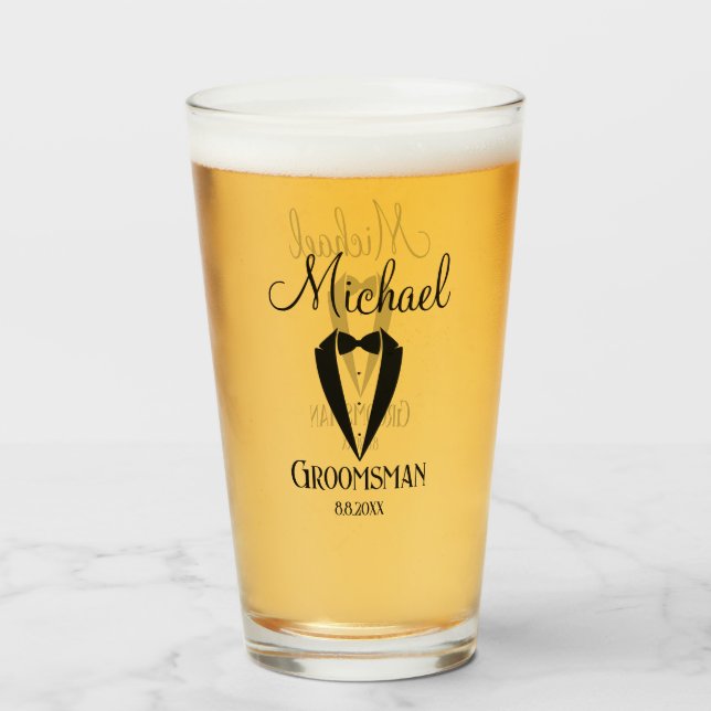 fun tuxedo with bow groomsman personalised trendy glass (Front Filled)