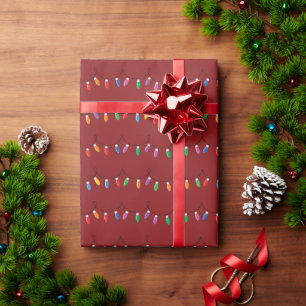 Fun Twinkling Lights Christmas Dark Red Seamless Wrapping Paper