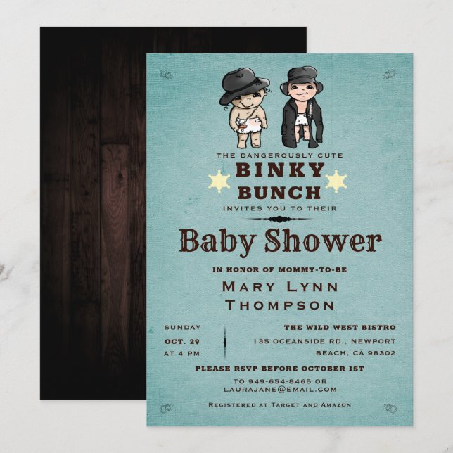 Fun Twins Binky Bunch Western Baby Shower Invitation (Front/Back)