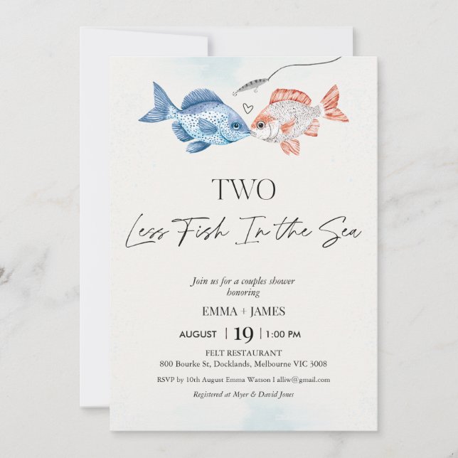 Fun Two Less Fish In Sea Bridal Couples Shower In Invitation (Front)