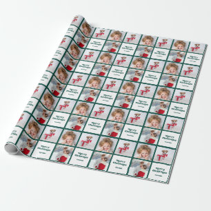 Fun Typography   Christmas Green and White Photo Wrapping Paper