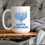 Fun Typography | Happy Chanukah Large. Mug<br><div class="desc">Two-sided printing with this Fun typography Happy Chanukah 15oz Mug with Colourful Menorah. Modern fun design. Dishwasher and Microwave Safe. Designed for 15 oz mug / 11 oz mug is also available.</div>