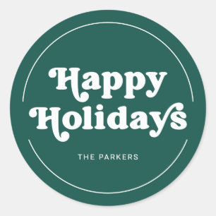 Fun Typography   Modern Green Happy Holidays Classic Round Sticker
