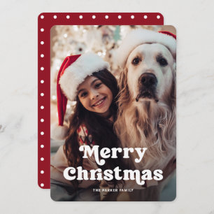 Fun Typography Red and White Dots with Photo Holiday Card