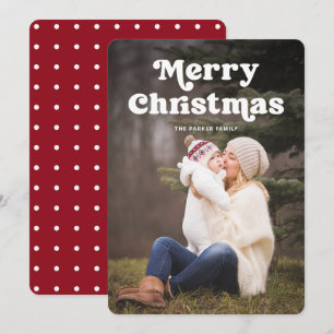 Fun Typography   Red and White Dots with Photo Holiday Card