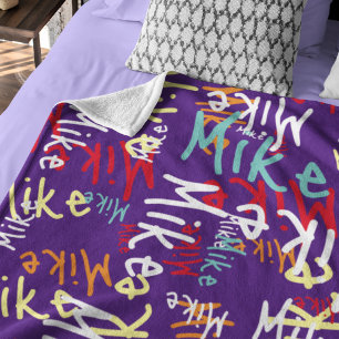 Fun Typography Urban Colourful Graffiti on Purple Fleece Blanket