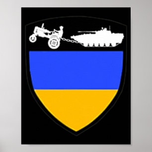 Fun Ukraine Farmer Tractor Towing Tank Meme Poster