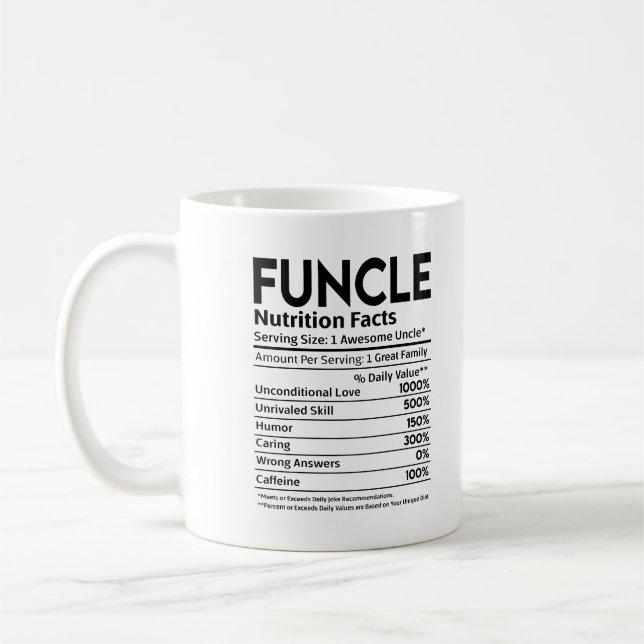  (Fun + Uncle) Funcle Uncle Nutritional Label Coffee Mug (Left)
