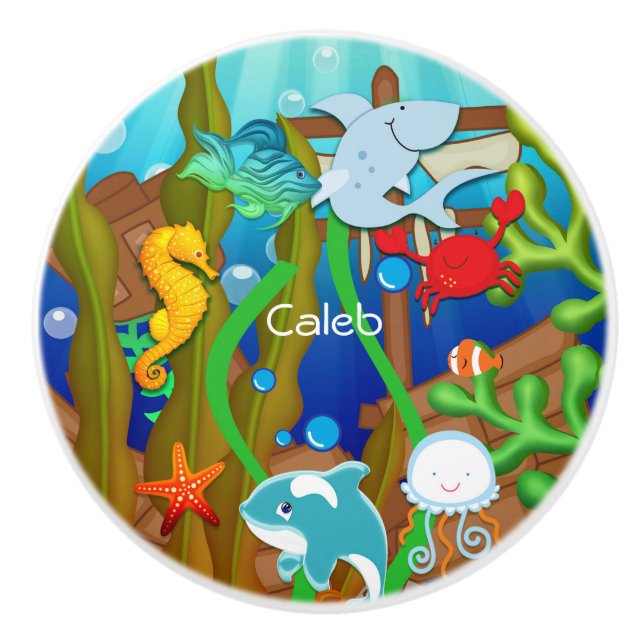 Fun under the sea Fish Children's Kids Bedroom Ceramic Knob (Front)