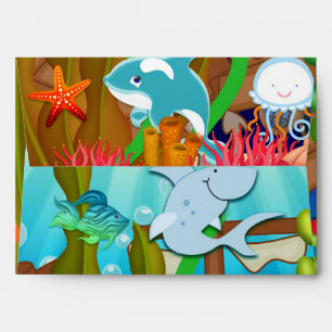 Fun under the sea kids birthday party invitation envelope