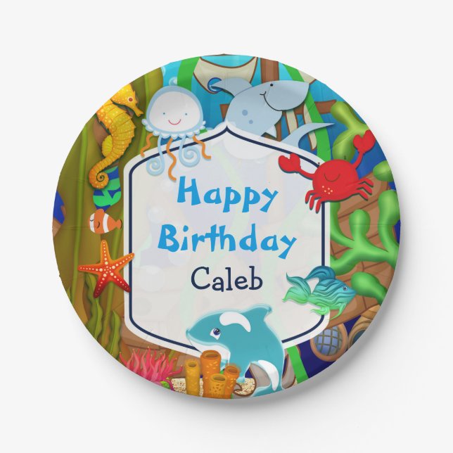 Fun under the sea kids birthday party paper plate (Front)