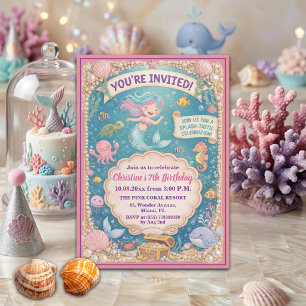 Fun Under the Sea Mermaid 7th Birthday Party Invitation